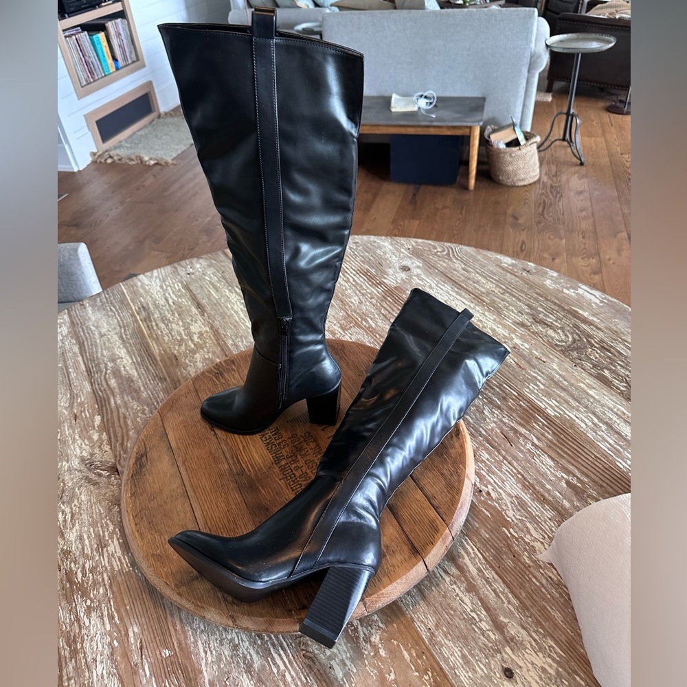 Faux Leather Knee-High Boots, Relaxed/Slouch Style